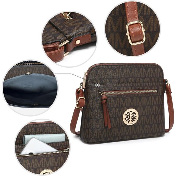 Women's Vegan Leather Crossbody Bag Medium with Multiple Pockets for Travel - Picture 5 of 7